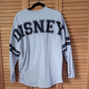 Disney Mickey Crest Spirit Jersey Style Long Sleeve Heathered Gray Shirt Size S